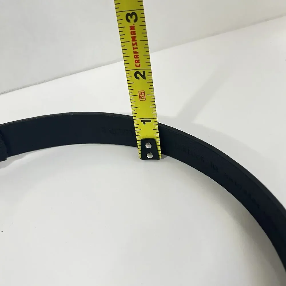 Chico's Genuine Leather Statement Belt Women Medium Black Boho Retro Ring Buckle